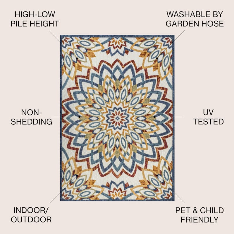 JONATHAN Y Cetara Abstract Bold Mandala High-Low Indoor/Outdoor Area Rug