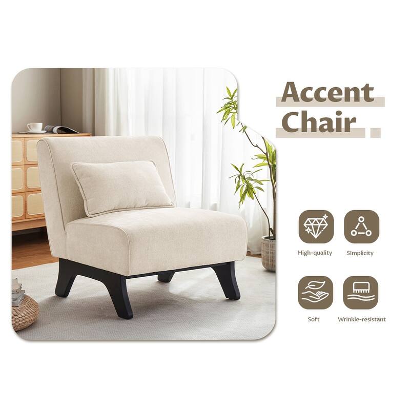 Huimo Modern armless chair with thick cushions and black wooden legs