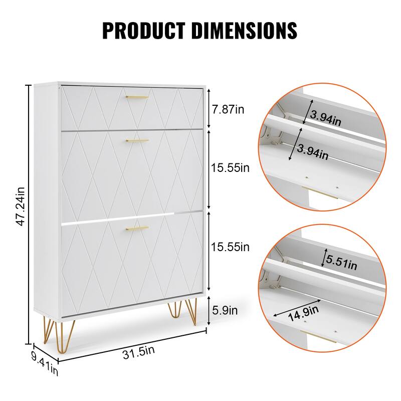 Shoe Cabinet with Flip Drawers, Shoe Storage Cabinet for Entryway, Free Standing Shoe Storage Organizer