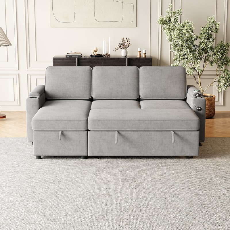 MH85.8" Sleeper Sofa, Sofa Bed - 2 in 1 Pull Out Sofa Bed with Storage Sofa with Charging Port
