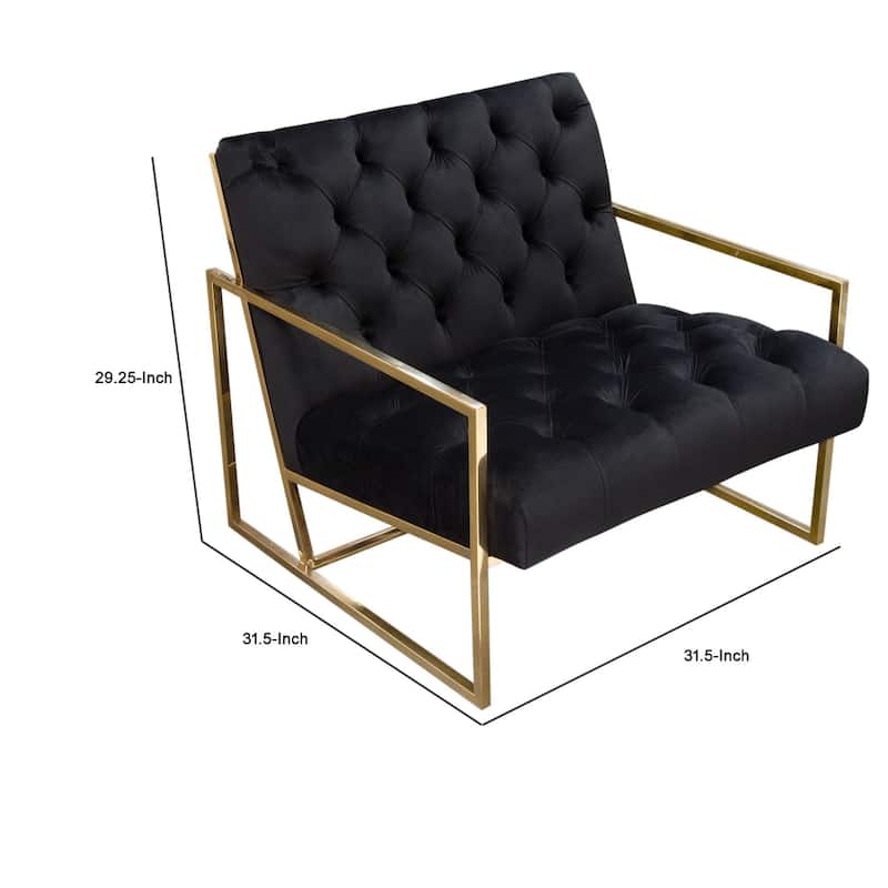 Masy Accent Armchair, Black Tufted Velvet Angled Seat and Back, Gold Legs