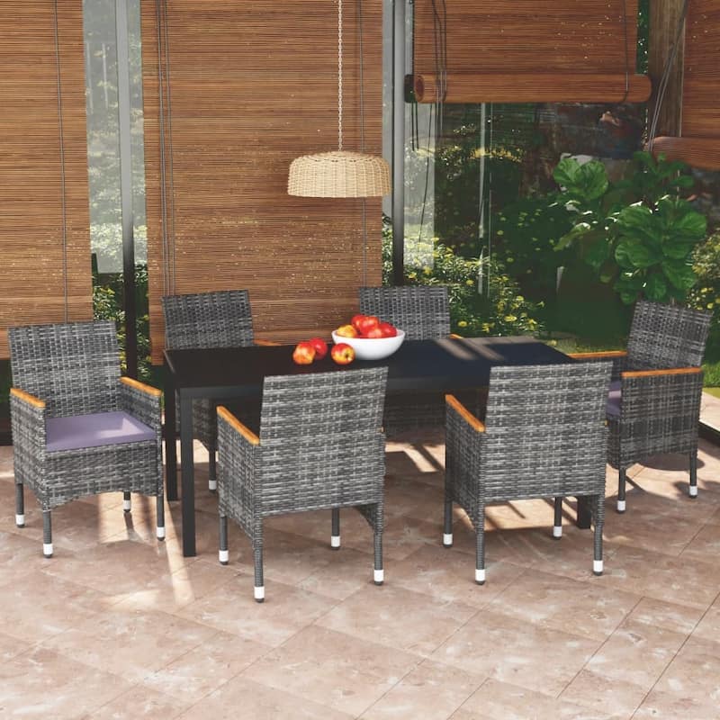 vidaXL Patio Dining Set with Cushions Poly Rattan - 72.8" x 35.4" x 29.1" - Grey