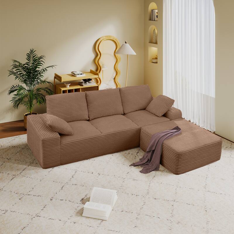Modular Sectional Sofa with L-Shape Chaise Lounge, Oversized Corduroy Upholstered Cloud Sofa, Deep Seat Sofa with Pillow