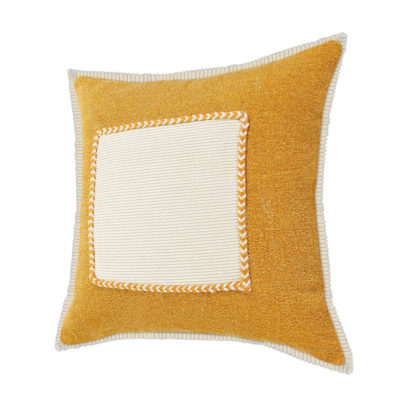 20" Yellow and Cream Framed Square Throw Pillow