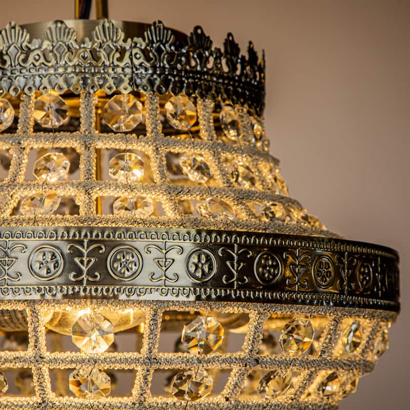 3-Light Glam Empire Crystal Basket Chandelier in Antique Gold- OB