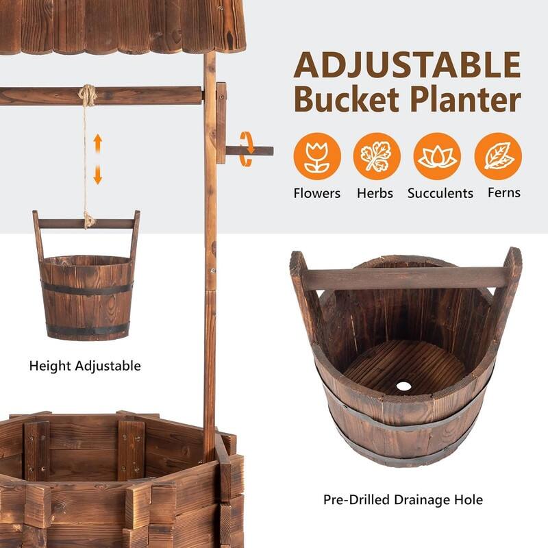 Wooden Wishing Well Outdoor Planters,Rustic Flower Pot Home Decor for Outside Patio Garden