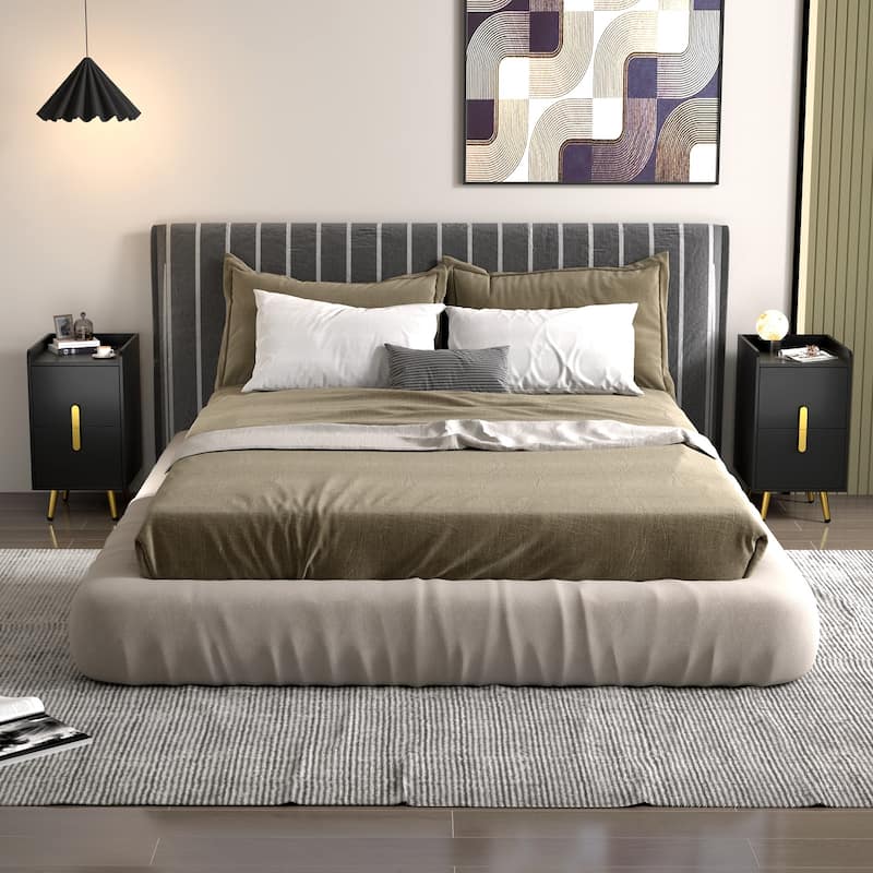 Gymax 2PCS Nightstand w/ Charging Station Home Bedside Sofa Side