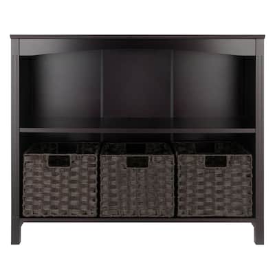 4 Pc Storage Shelf with 3 Foldable Woven Baskets - 37" - Walnut and Chocolate