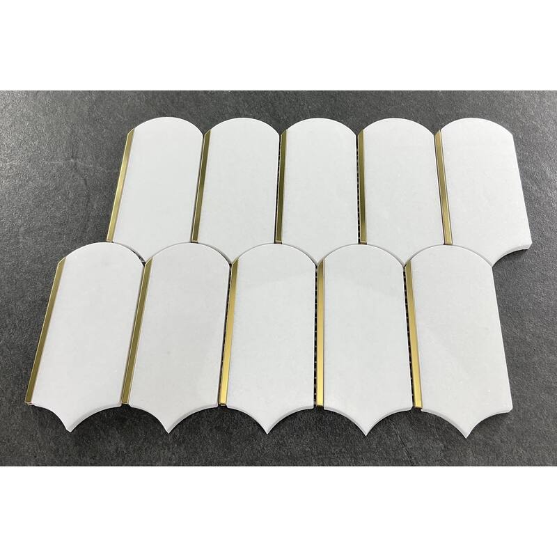 Thassos White & Gold Metal Novelty Mosaic Wall & Floor Tile - 1 Case (10 Sheets)