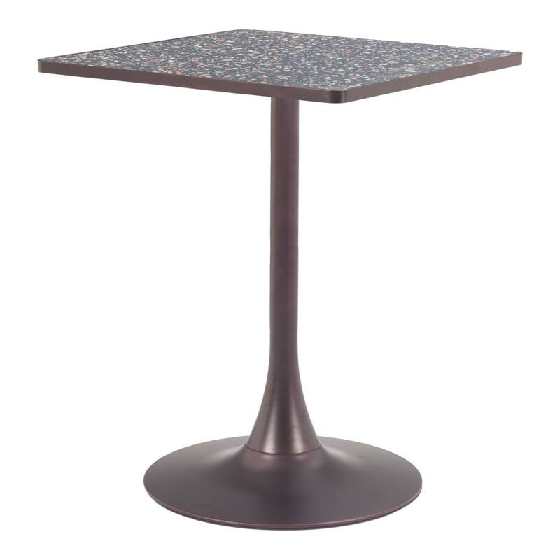 HomeRoots 24" Black Wood and Steel Faux Terrazzo Pedestal Base Square Dining Table - 24.00 in. x 29.90 in. x 24.00 in.
