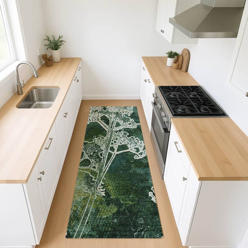 Machine Washable Indoor/ Outdoor Modern Floral Chantille Rug