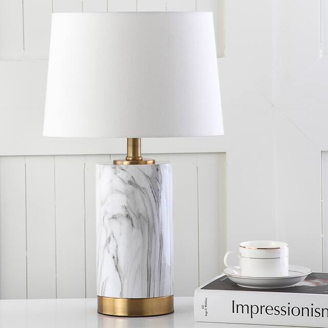 SAFAVIEH Lighting 18.25-inch Clarabel White/ Black Marble Table Lamp - 11" x 11" x 18.25"