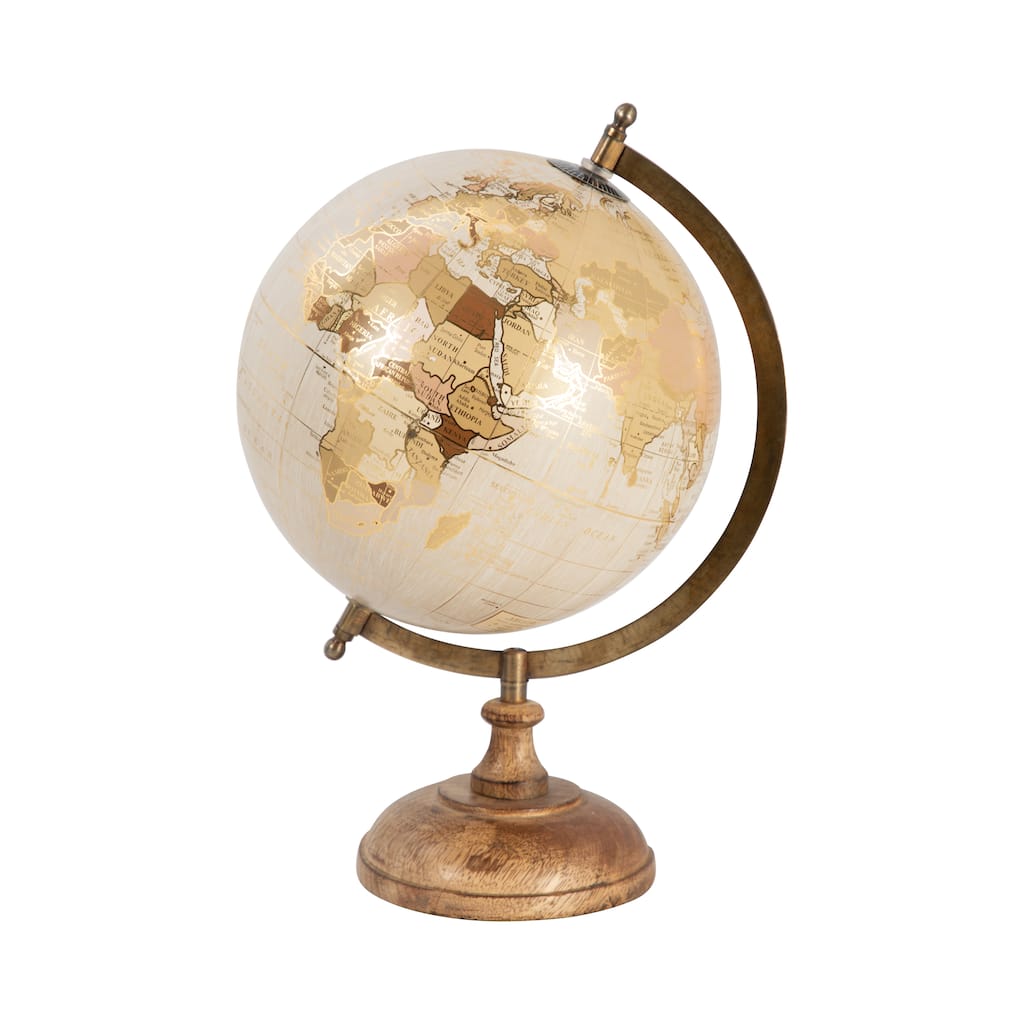Sagebrook Home Elegant Gold 13" Decorative Globe, Mango Wood & Metal World, Perfect for Home Office - 8" x 9" x 13"