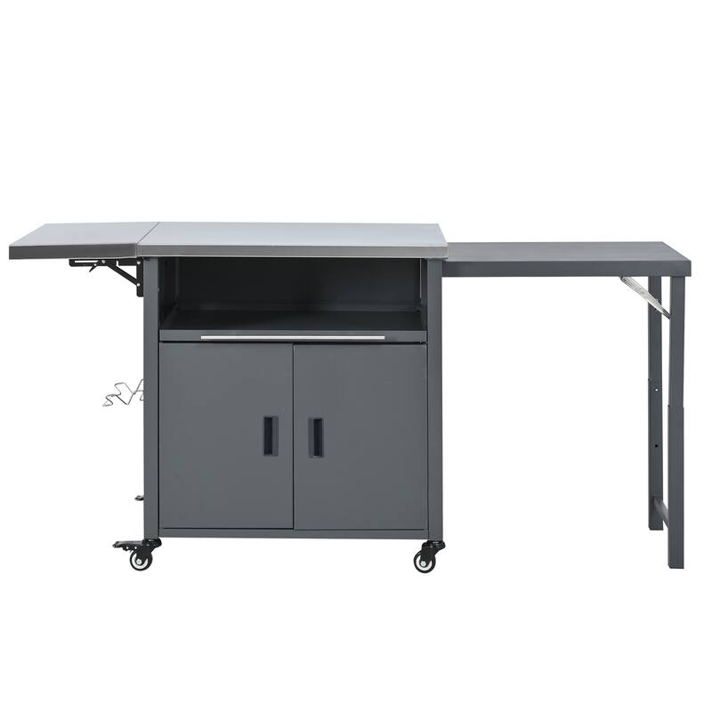 Foldable Outdoor Prep Station BBQ Cart with Trash Rack, Portable Kitchen Island Grill Cart with Foldable Top