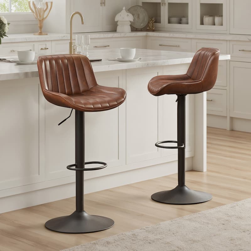 Art Leon Adjustable Height Swivel Barstool, Set of 2 - Brown