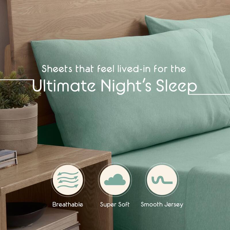 Vellux Solid Jersey Knit Sheet Set - Cotton Blend, Deep Pocket, Ultra Soft