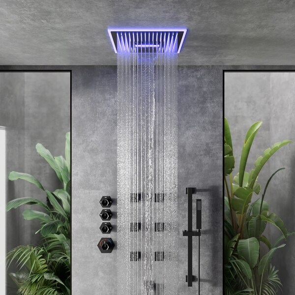64 Color LED Mood Lighting Music Shower System 16 in. Ceiling Mount Shower Head Faucet with Bluetooth Music On Sale Bed Bath Beyond 39701509
