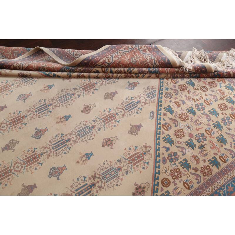Large Vegetable Dye Art Deco Oriental Area Rug Handmade Wool Carpet - 9'11" x 14'3"