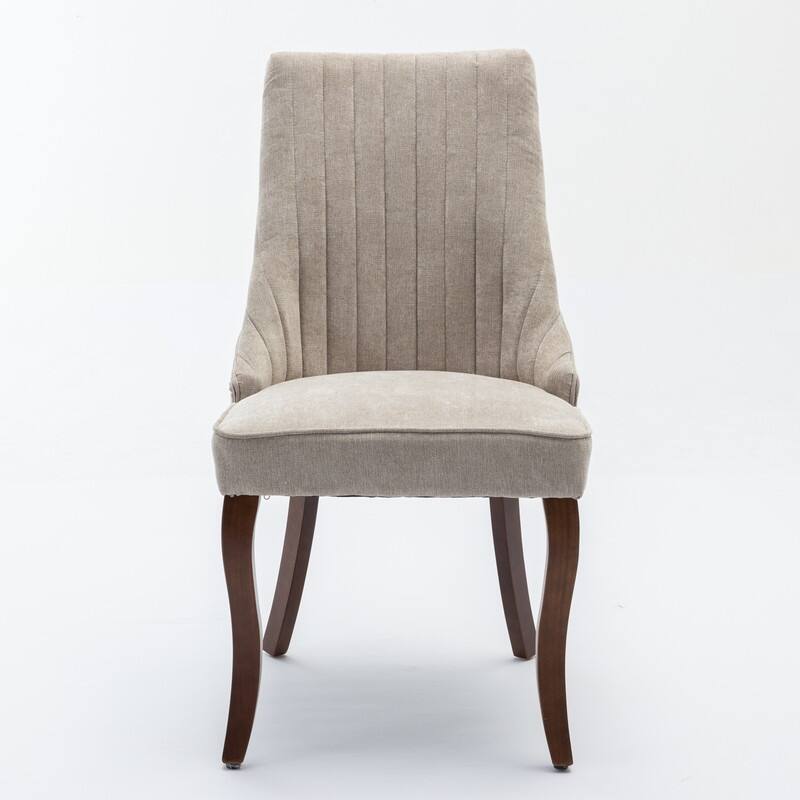 Comfy Linen Upholstered Dining Chairs Set of 2 with Curved Solid Wood Legs for Dining Room