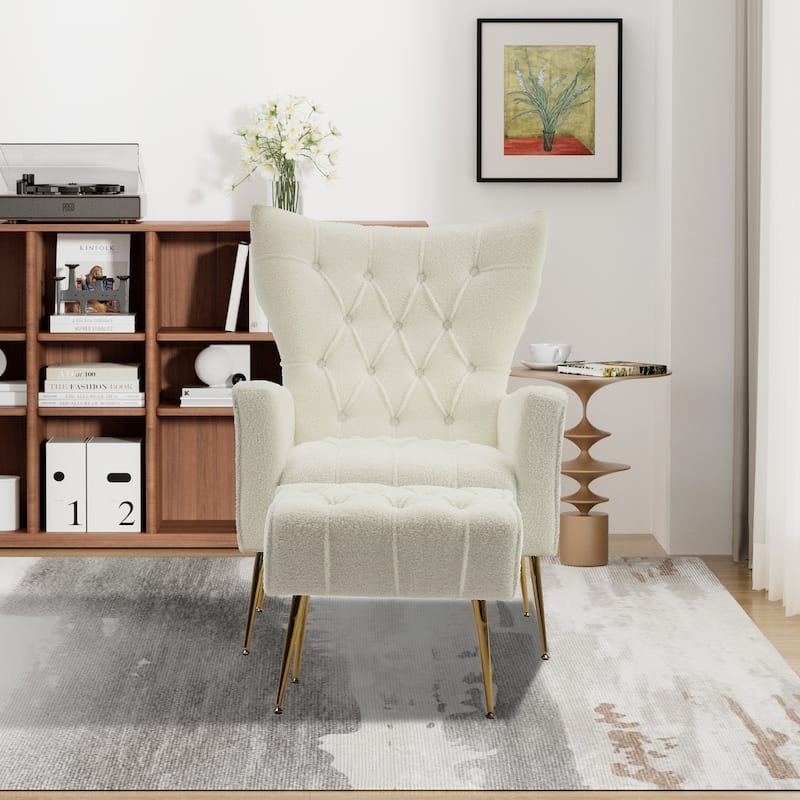 Ouyessir Upholstered Tufted Accent Chair with Ottoman