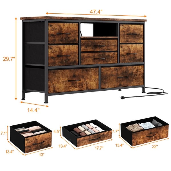 8 Drawers Long Dresser Tv Stand with Power Outlet