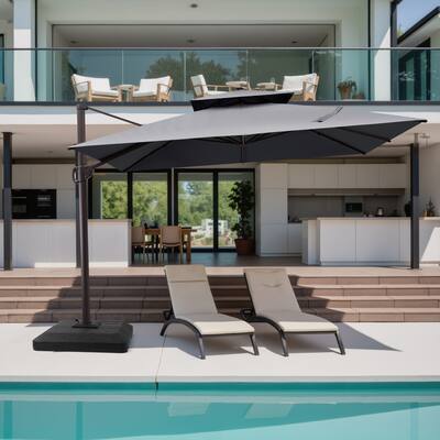 11 x 11 ft Patio Cantilever Offset Umbrella 360 Degree Rotation with Base