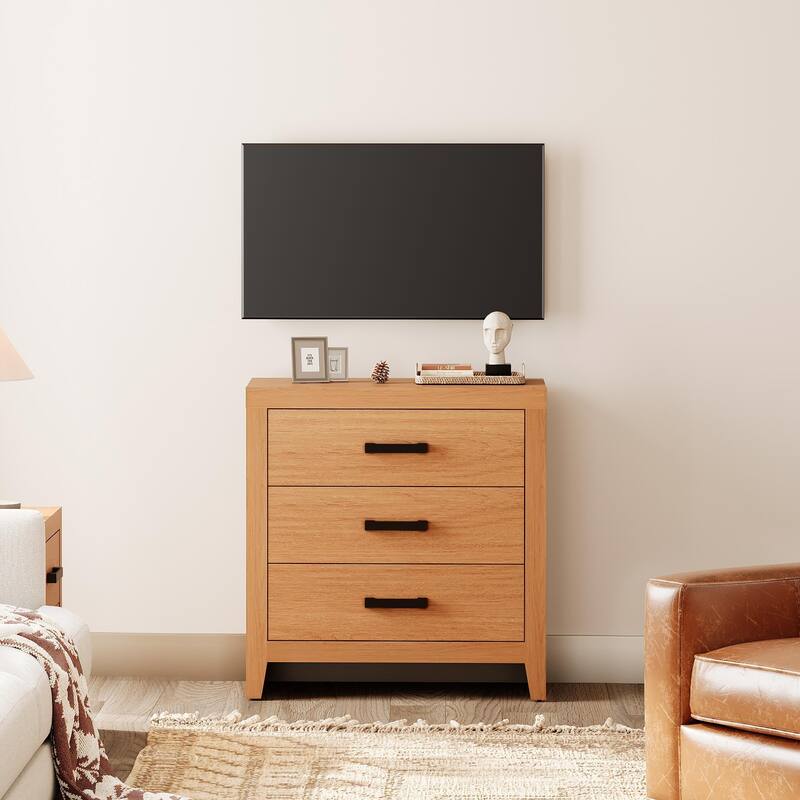 WAMPAT Farmhouse 3-Drawer Dresser, Wooden Chest of Drawers, Modern Storage Organizer & Nightstand for Bedroom, Living Room