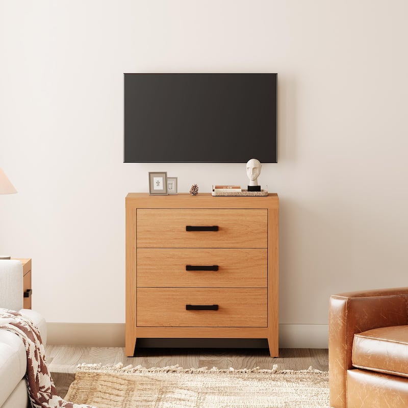 WAMPAT Farmhouse Nightstand with 3 Drawers, Large Wood Bedside Table