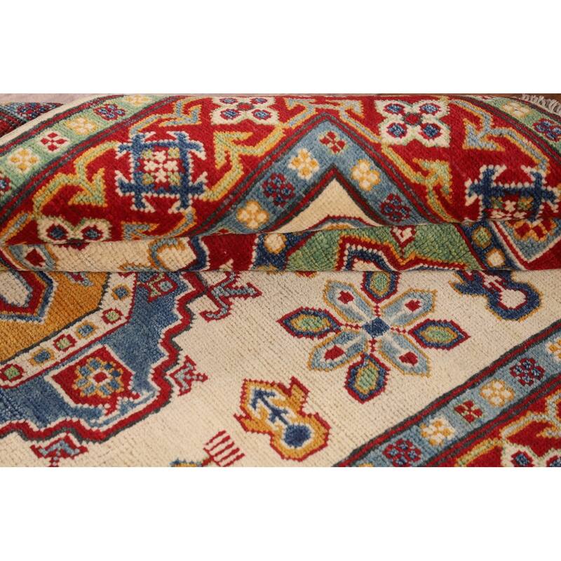 Kazak Area Rug Hand-Knotted Oriental Beige Wool Carpet - 4'0" x 6'0"
