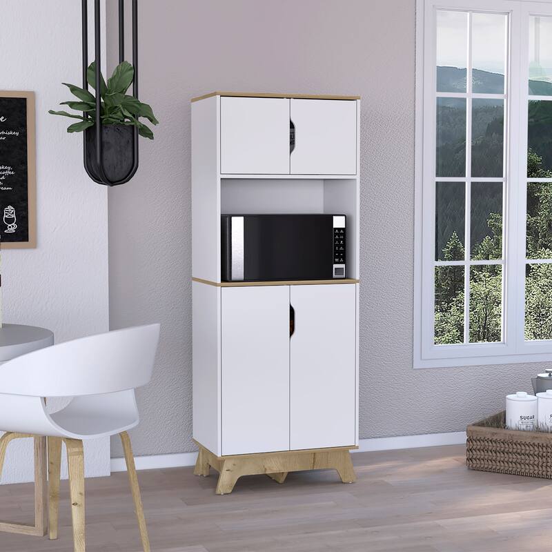Danville 1-Drawer Microwave Pantry Cabinet Light Oak and White - White