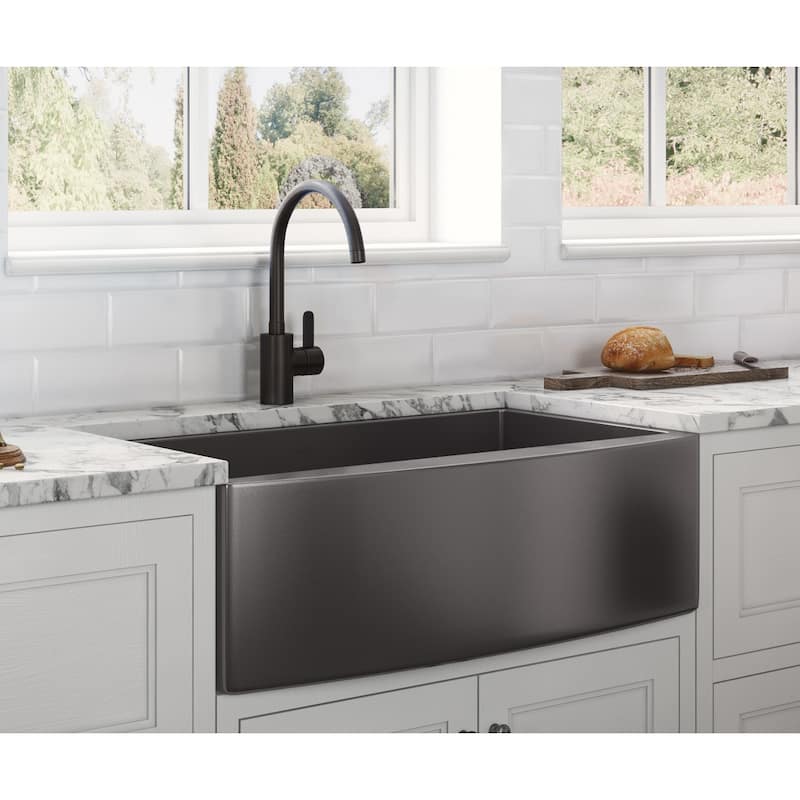 Ruvati 33-inch Apron-Front Farmhouse Kitchen Sink - Gunmetal Black Matte Stainless Steel Single Bowl -