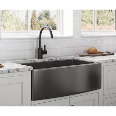 Ruvati 36-inch Apron-Front Farmhouse Kitchen Sink - Gunmetal Black Matte Stainless Steel Single Bowl -