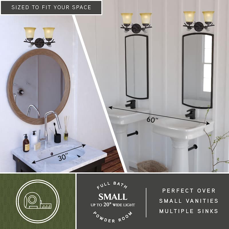 Sierra 2 Light Bronze Rustic Pinecone Bathroom Vanity Fixture - 15-in W x 11.5-in H x 8-in D