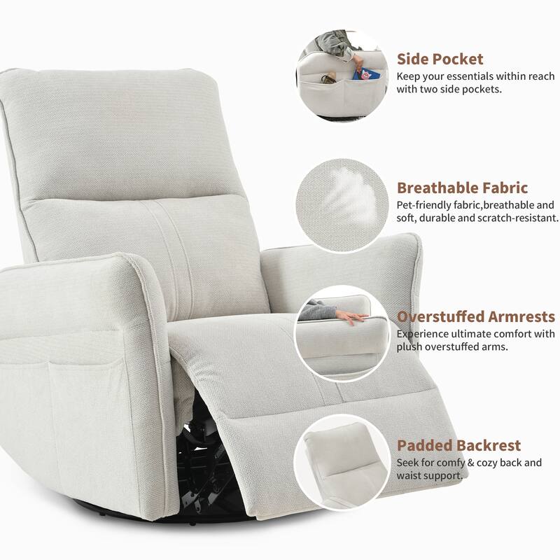 360°Swivel Rocker Recliner Chair,Swivel Nursery Rocking Chair w/Pull Ring,Glider Chair,Modern Rocking Swivel Recliner Chair