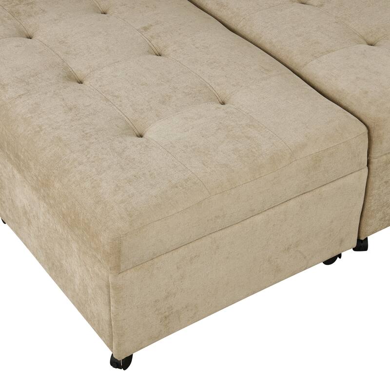 121.2" Chenille Modular Sofa Bed with Two Storage Racks, Free-Combined Design, and Smooth-Rolling Wheels