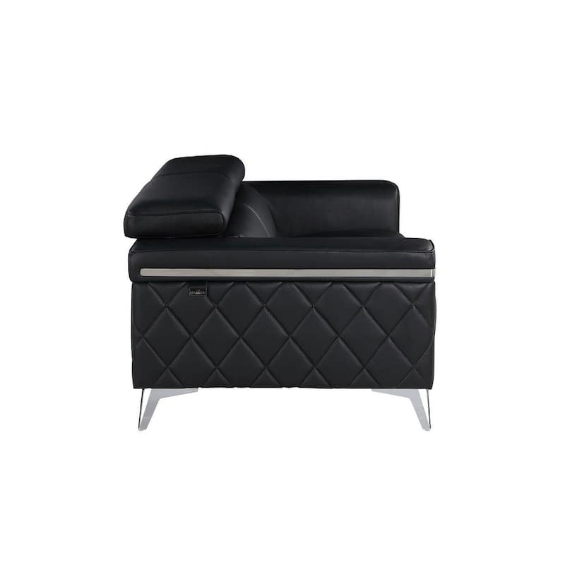 HomeRoots 70" Black And Silver Metallic Top Grain Leather Loveseat