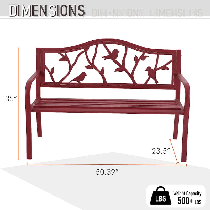 MAISON ARTS Patio Metal Park Bench Red, Steel Frame Bench with Backrest and Armrests