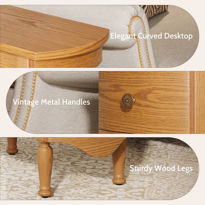 Rossetta Vintage Style Slim Narrow End Table with Convenient Charging Station and Deep Drawers, Easy Assembly