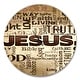 preview thumbnail 2 of 8, Designart 'Jesus' word cloud in grunge background' Oversized Religious Wall CLock