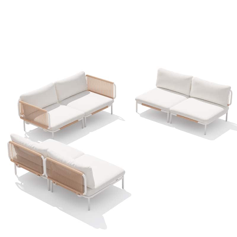 Outdoor Patio Cushion Sectional Sofa Set Furniture DIY Free Combination Set - 6-Piece - Beige,6Seat&8arms