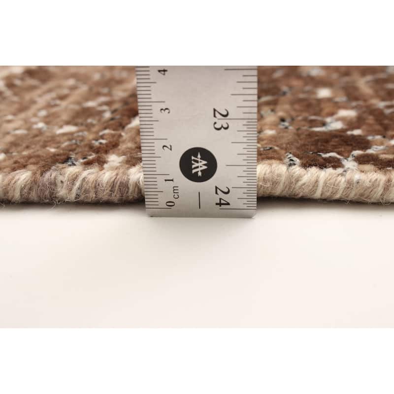 ECARPETGALLERY Hand-knotted Silk Shadow Brown Silk, Wool Rug - 4' 1" x 4' 11"