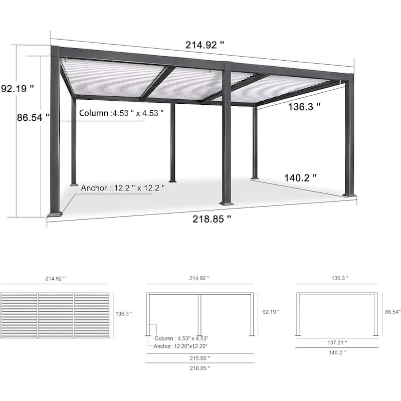 PURPLE LEAF Outdoor Louvered Pergola with Adjustable Metal Roof for Patio Pergola