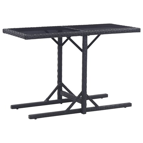 Garden Table Black 43.3"x20.9"x28.3" Glass and Poly Rattan