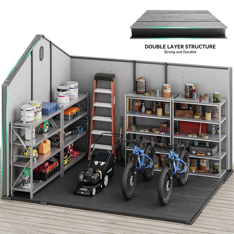 Large 8' x 10' Outdoor Plastic Resin Storage Shed w/Floor &Lockable - 8*10ft