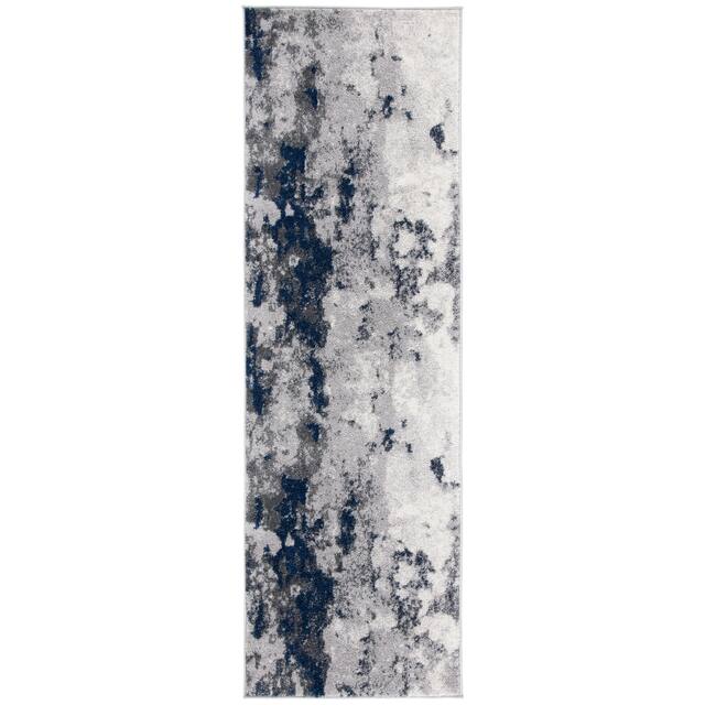 SAFAVIEH Adirondack Cordelia Abstract Glam Rug - 2'6" x 14' Runner - Navy/Grey