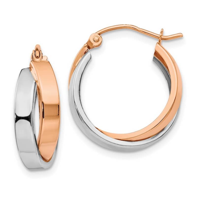 Curata 14k Rose and White Gold 18x3mm Polished Double Oval Hoop Earrings