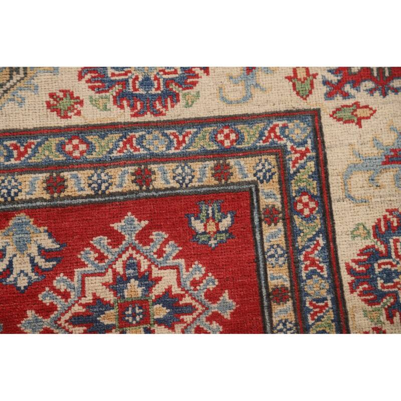 All-Over Geometric Kazak Area Rug Hand-Knotted Wool Carpet - 6'6" x 9'6"