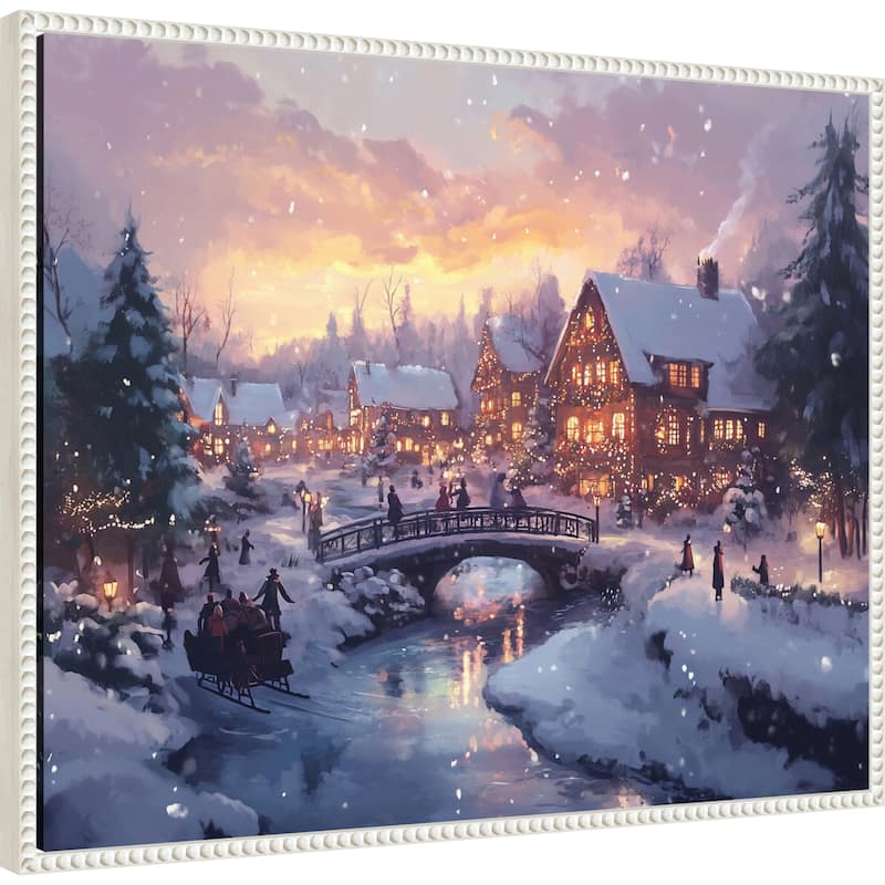 Pictufy Christmas Village by Pictufy (28 x 23 in.), Framed Canvas Wall Art Print - Sylvie Beaded White