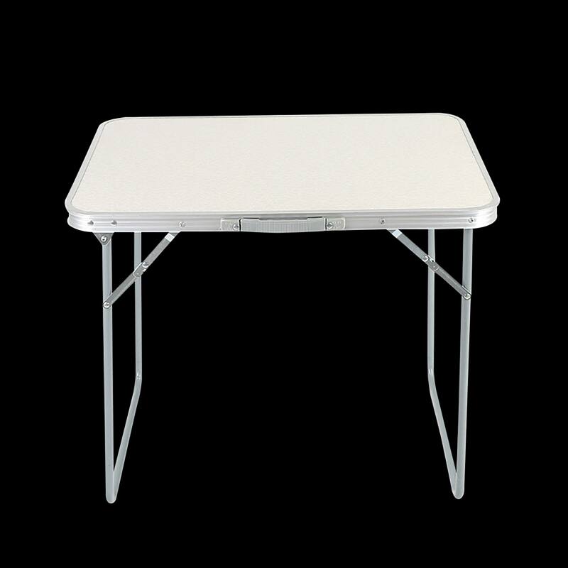 White Portable Folding Table with Metal Edge Reinforcement for Camping and Outdoors Dining - 27.56"L × 19.69"W × 23.62"H