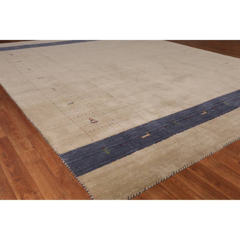 Light Brown Gabbeh Indian Area Rug Handmade Wool Carpet - 7'10" x 9'9" - 7'10" x 9'9" - Brown